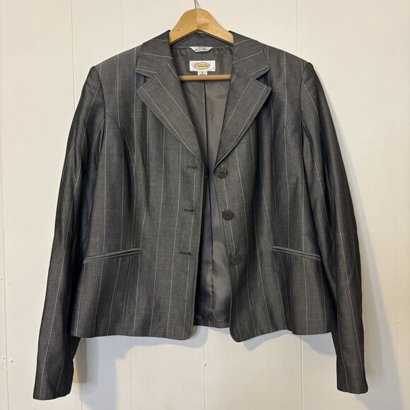 Talbots Italian Fabric Mohair Wool Blazer Jacket Gray Pinstripe 12 Work Career - Picture 2 of 10
